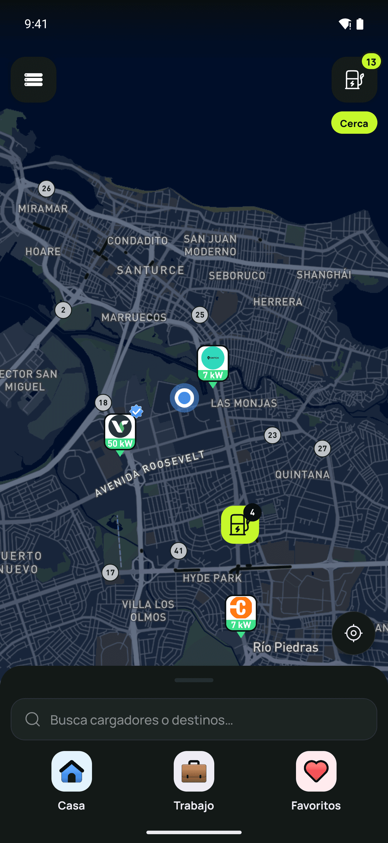 Mapa de cargadores en San Juan dentro de Voltiway