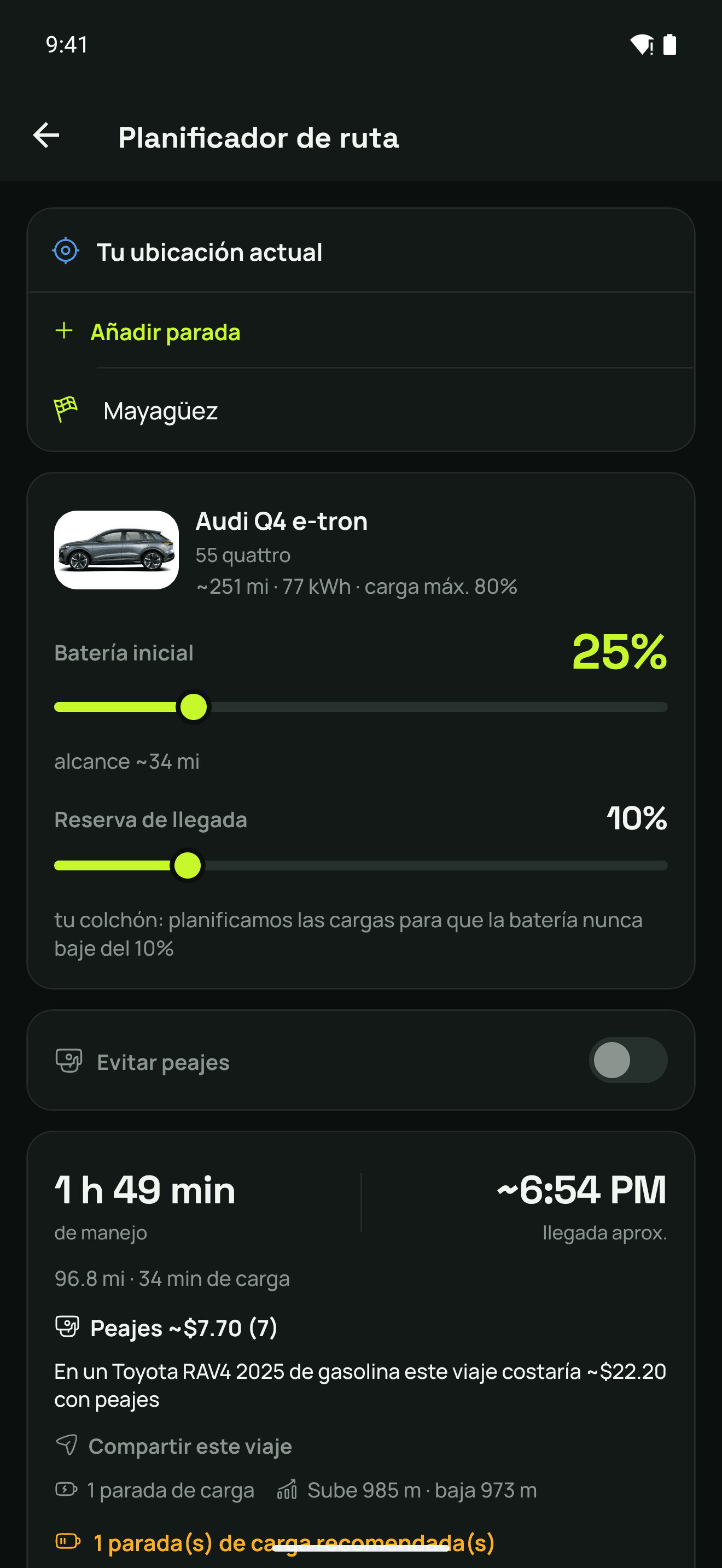 Configuración del planificador en la app